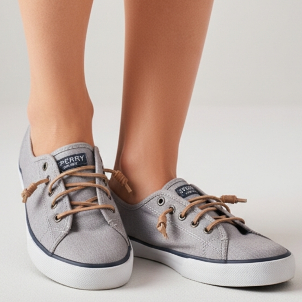 Sperry Top-Sider Women's Light Gray Canvas Sneakers Size 7 - Picture 2 of 11